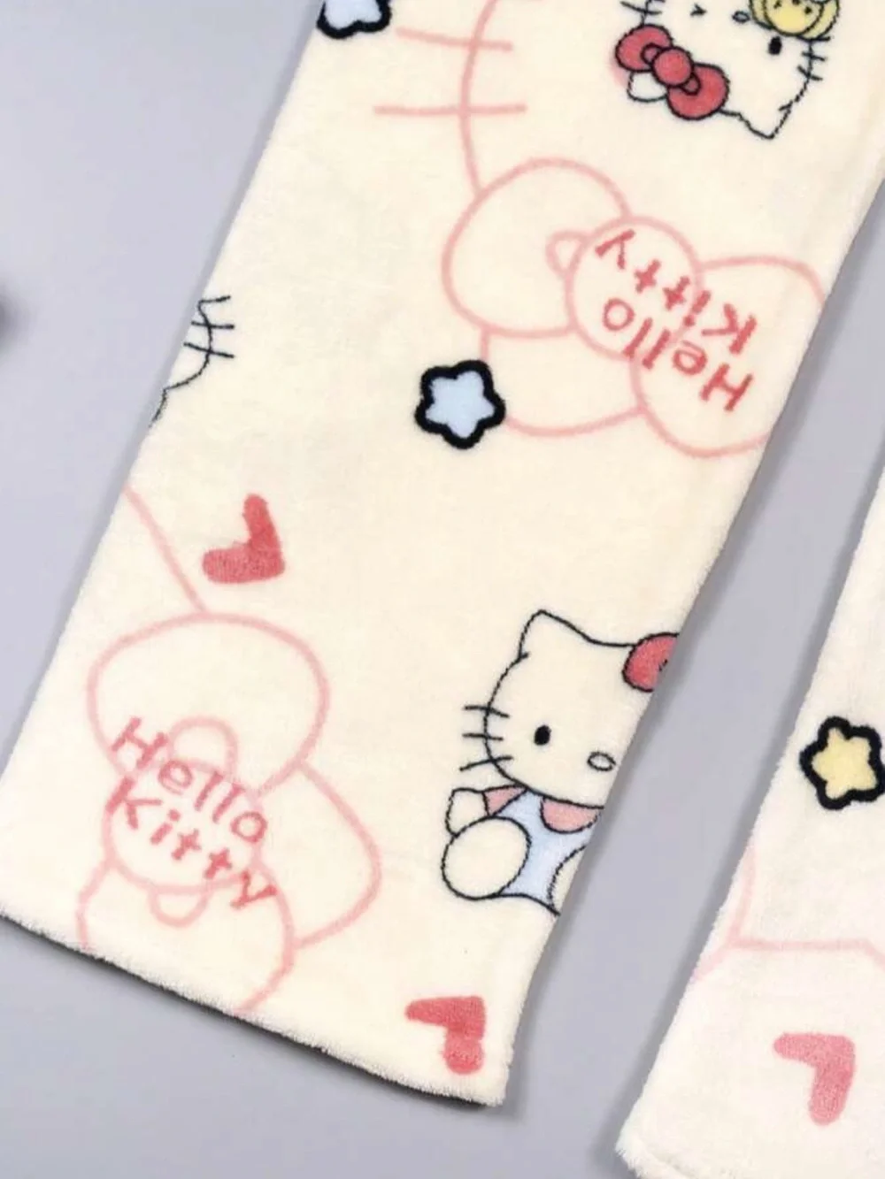Hello Kitty Cream and Pink Fleece Women Pajama Bottoms